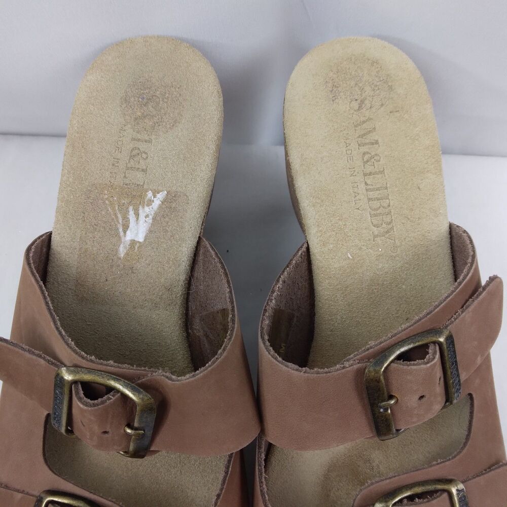 Sam & Libby Brookfield Slide Wedge Sandals Brown Leather Double Buckle Boho 8 - Picture 6 of 14
